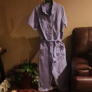 Ava & Viv Lilac Button-Front Short Sleeve Jumpsuit with Waist Tie